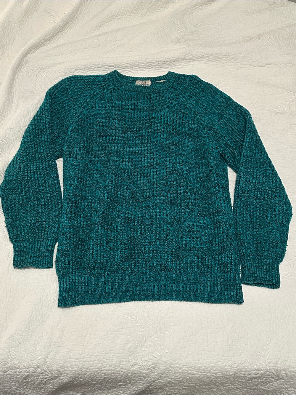 Vintage 1980s Oversize Crewneck Black and Teal Sweater